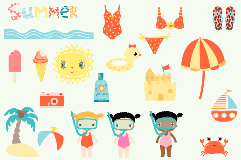 cute-summer-clipart-set-beach-holiday-clip-art-sun-snorkel-girl-ice-cream