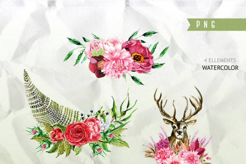 floral-deer-wreath-crown-clipart-woodland-watercolor-clipart-png