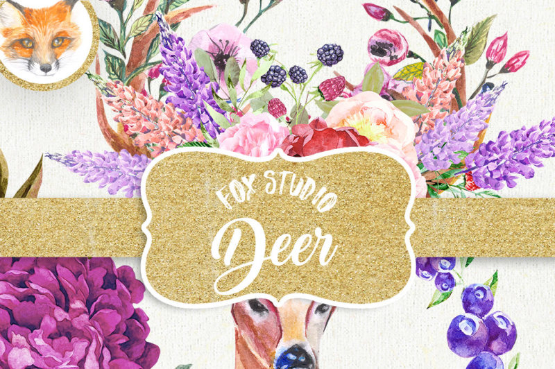 deer-watercolor-clipart-antlers-clipart-floral-deer-rustic-wedding-invitation-boho-floral-clipart-floral-crown-bouquets-pink