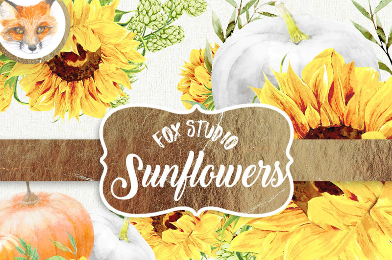 helloween-sunflowers-watercolor-clipart-sunflowers-sunbeams-wedding-greeting-card-diy-country-flowers-sunny-rustic-boho-pumpkin