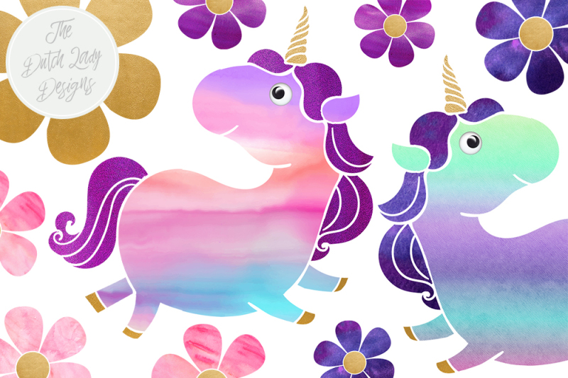 Download Cute Unicorn & Flower Clipart Set By The Dutch Lady ...