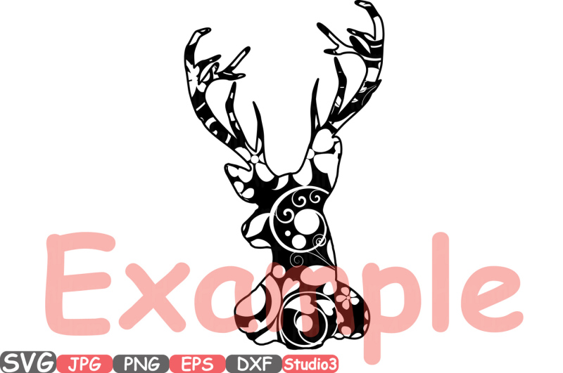 deer-floral-mascot-woodland-flower-monogram-circle-cricut-design-studio3-cameo-cutting-files-svg-silhouette-school-clipart-illustration-digital-eps-png-dxf-zoo-369s