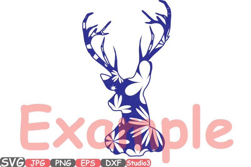 deer-floral-mascot-woodland-flower-monogram-circle-cricut-design-studio3-cameo-cutting-files-svg-silhouette-school-clipart-illustration-digital-eps-png-dxf-zoo-369s
