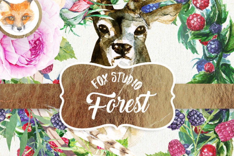 deer-forest-clip-art-antlers-digital-pack-woodland-christmas-fawn-reindeer-watercolor-floral-illustration-planner-supplies-diy-pack