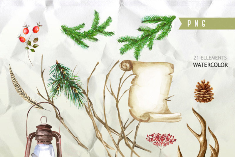 watercolor-clipart-forest-mood-hand-drawn-christmas-elements-wedding-invitations-greeting-card-diy-transparent-png