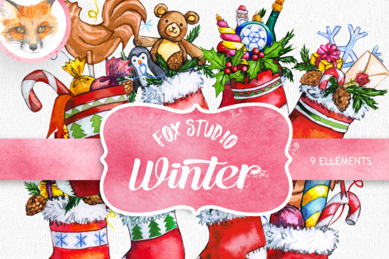 clip-art-socks-christmas-clipart-watercolor-clipart-gift-snow-elk-deer-winter-printable-scrapbooking-illustration