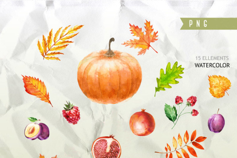 fall-clipart-pumpkin-clipart-autumn-clipart-fall-leaves-clipart-mushroom-clipart-card-templates-watercolor-digital-paper-baby-art