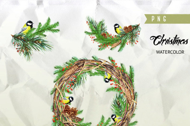 christmas-birds-tit-watercolor-bouquets-and-wreaths-merry-and-bright-christmas-decoration-hand-painted-clipart-new-year