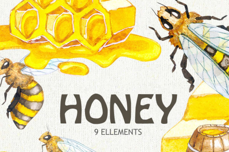 watercolor-honey-bee-clipart-honeycomb-hand-painted-digital-clip-art-instant-download-diy-invites-scrapbooking-summer-yellow-colors