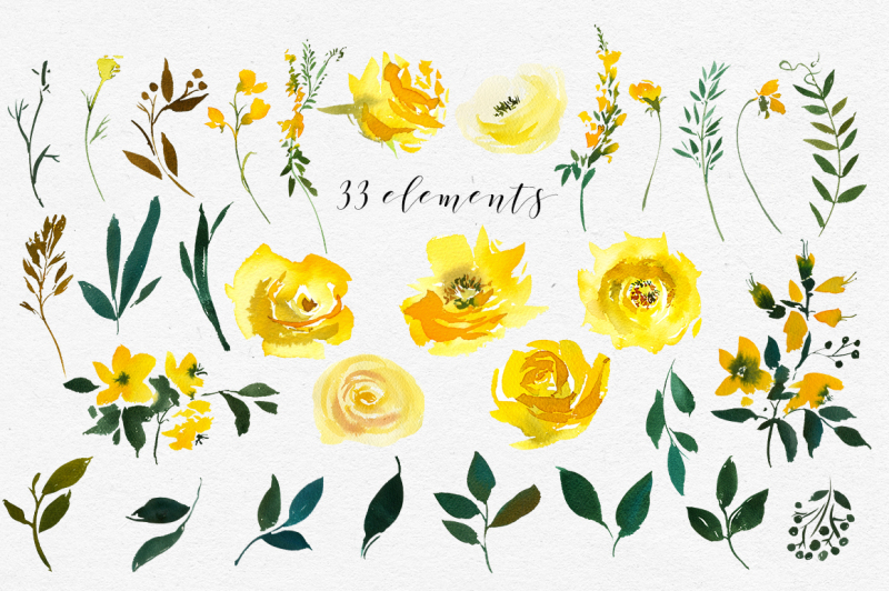 majestic-jaune-yellow-watercolor-flowers-clip-art