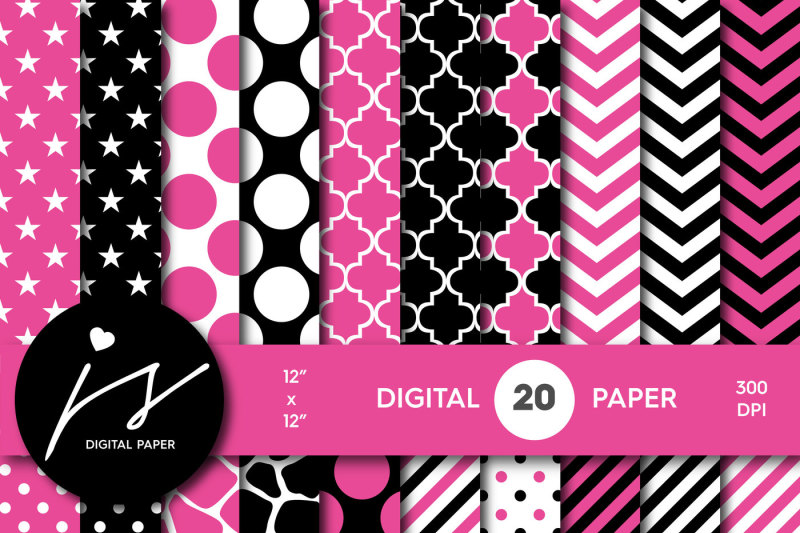 hot-pink-and-black-digital-paper-pa-182