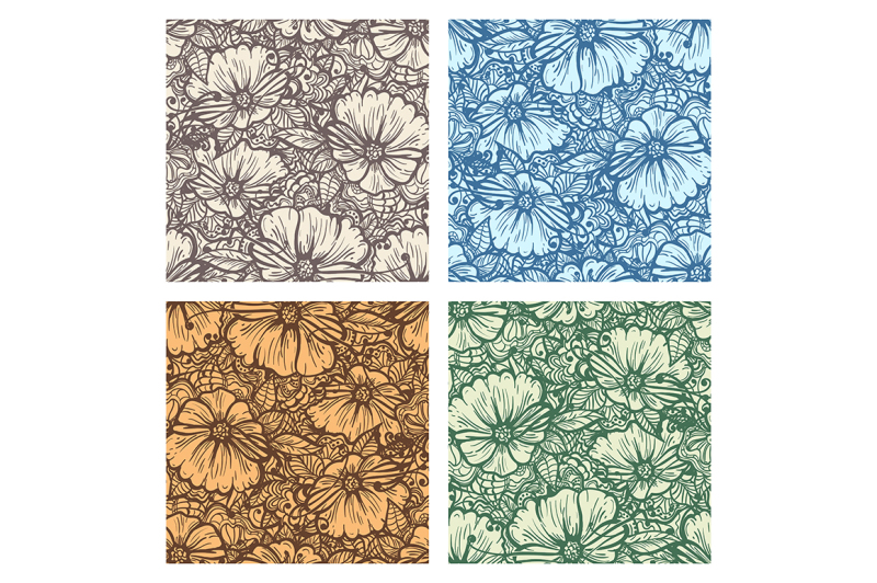 set-of-four-hand-drawn-floral-seamless-patterns