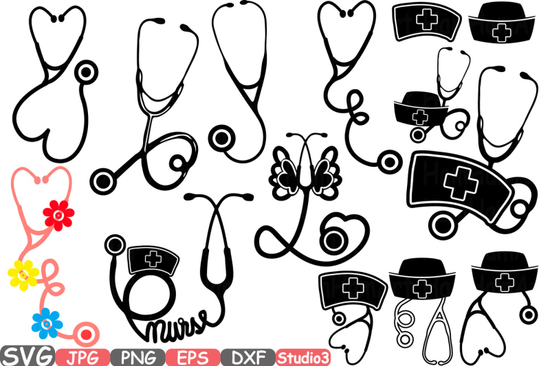 nurses-frames-svg-silhouette-cutting-files-cricut-design-studio3-cameo-vinyl-die-cut-machines-monogram-clipart-doctor-nurse-stethoscope-676s