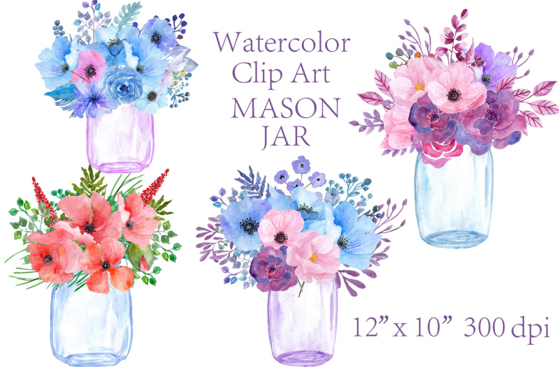 watercolor-floral-clipart-mason-jars