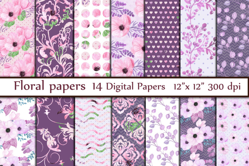 pink-floral-digital-paper-pack