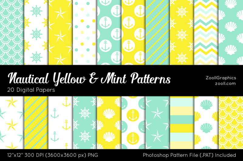 nautical-yellow-and-mint-digital-papers