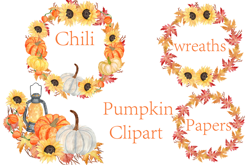 pumpkin-watercolor-wreaths-clipart
