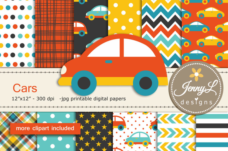 cars-digital-papers-and-clipart-set