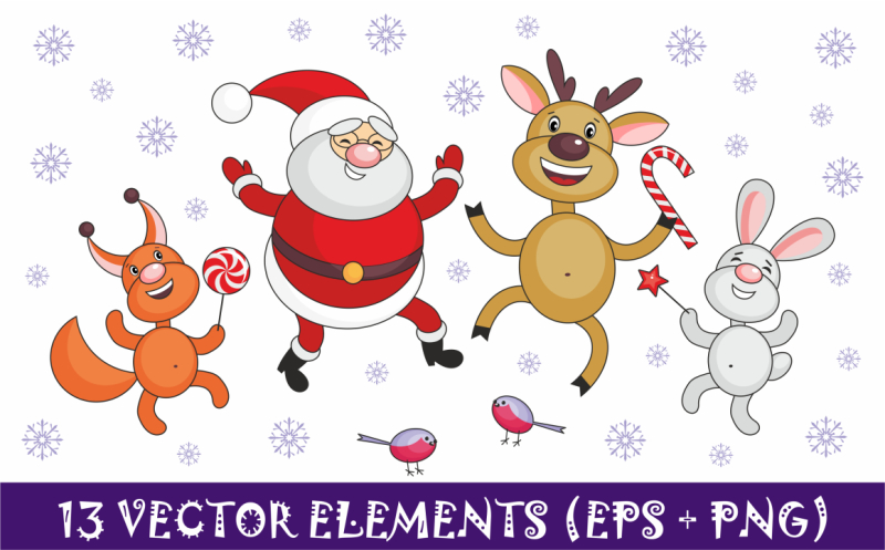 santa-claus-and-cheerful-animals-christmas-clip-arts