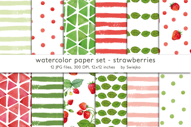 watercolor-strawberries-background-set