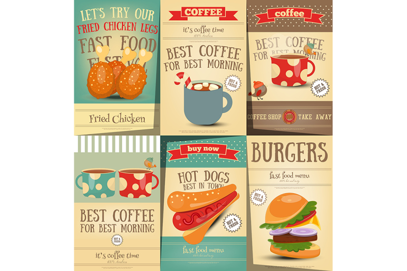 fast-food-and-coffee-posters-set