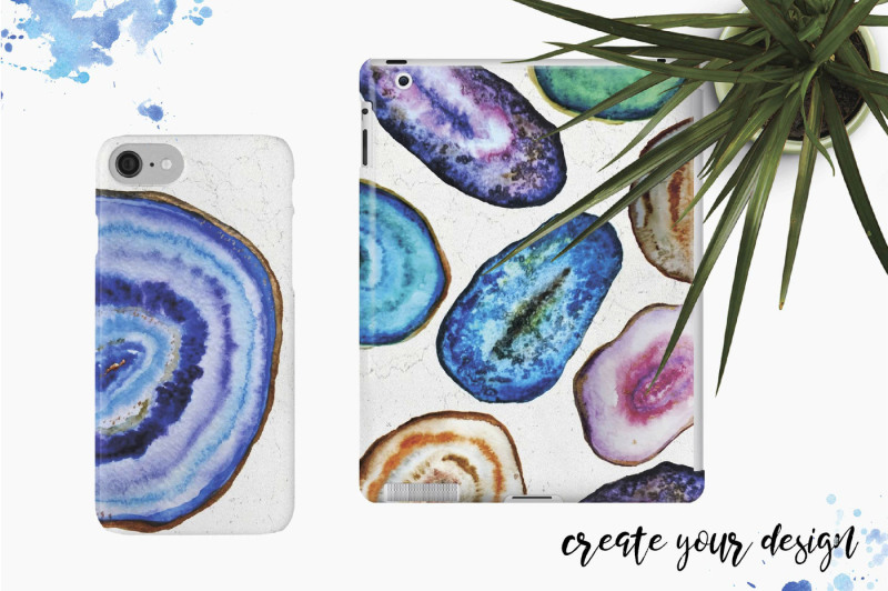 agate-watercolor-gemstones-clipart-26-individual-agate-slices