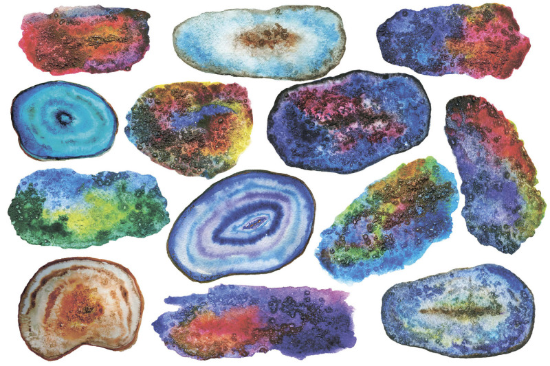 agate-watercolor-gemstones-clipart-26-individual-agate-slices