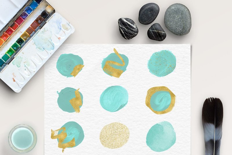 brush-stroke-clipart-mint-and-gold