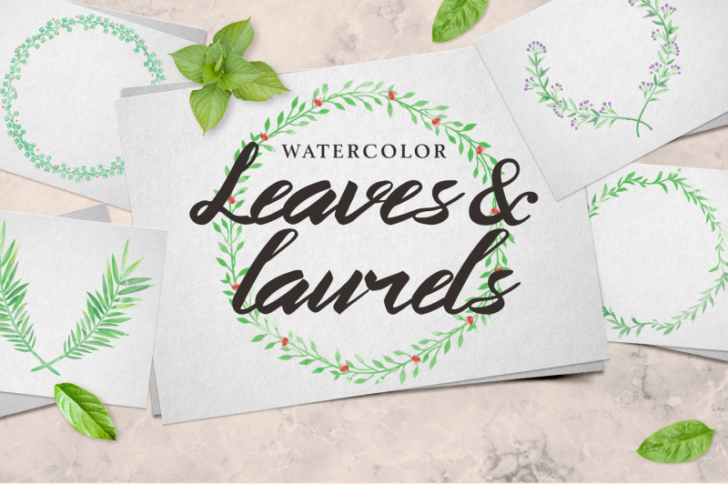 watercolor-leaves-and-laurels
