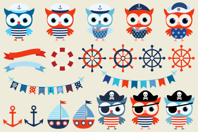 boy-nautical-owl-clipart-cute-sailor-owls-clip-art-pirate-owl-boat-blue-red-navy