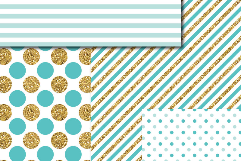 turquoise-and-mint-gold-digital-paper-glitter-digital-paper-gold-polka-dots-stripes-stars-mi-752