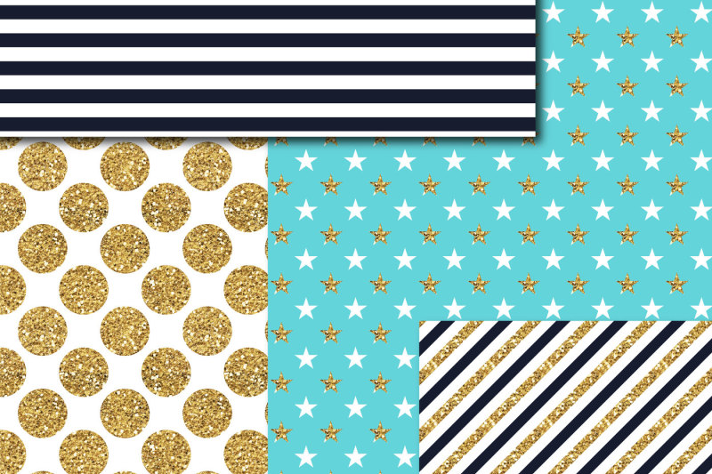 navy-blue-and-turquoise-gold-digital-paper-glitter-digital-paper-gold-polka-dots-stripes-stars-mi-755