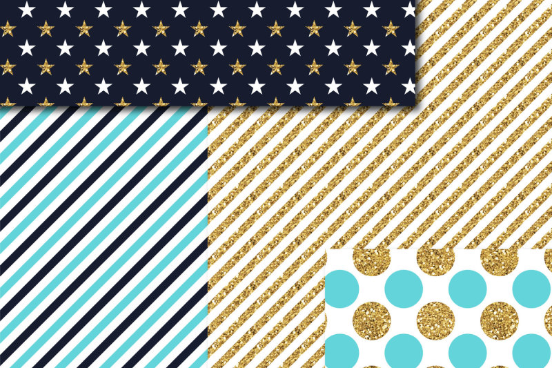 navy-blue-and-turquoise-gold-digital-paper-glitter-digital-paper-gold-polka-dots-stripes-stars-mi-755