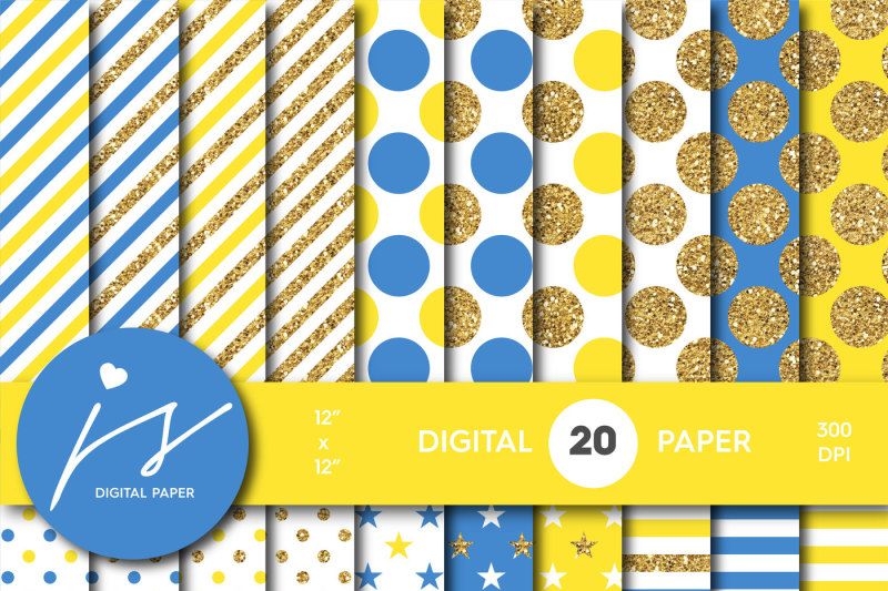 yellow-and-blue-gold-digital-paper-glitter-digital-paper-gold-polka-dots-stripes-stars-mi-760