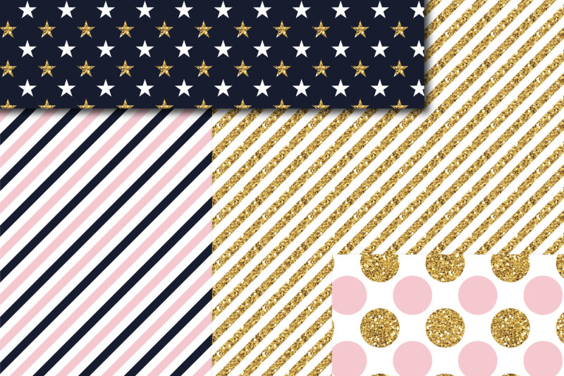 navy-blue-and-pink-gold-digital-paper-glitter-digital-paper-gold-polka-dots-stripes-stars-mi-776