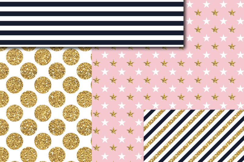 navy-blue-and-pink-gold-digital-paper-glitter-digital-paper-gold-polka-dots-stripes-stars-mi-776