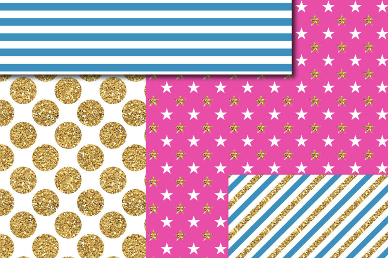 hot-pink-and-blue-gold-digital-paper-glitter-digital-paper-gold-polka-dots-stripes-stars-mi-782