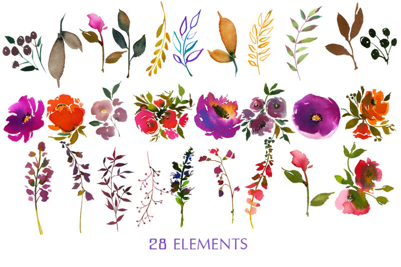 carousel-orange-and-purple-watercolor-floral-clip-art