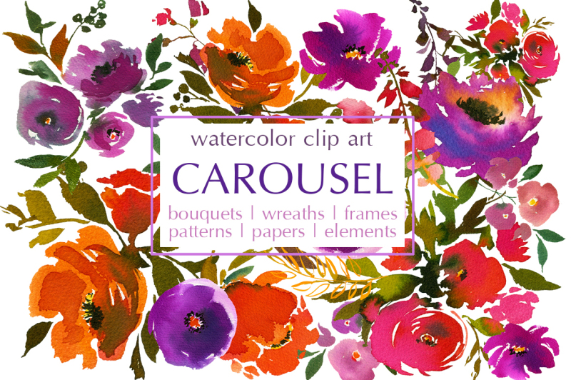 carousel-orange-and-purple-watercolor-floral-clip-art