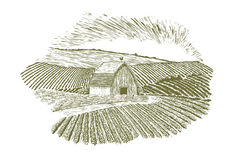 woodcut-rural-farm-house