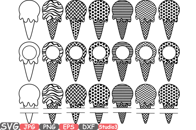 ice-cream-cone-chevron-frames-split-circle-svg-silhouette-cricut-studio3-vinyl-die-cut-machines-monogram-icecream-summer-clipart-686s