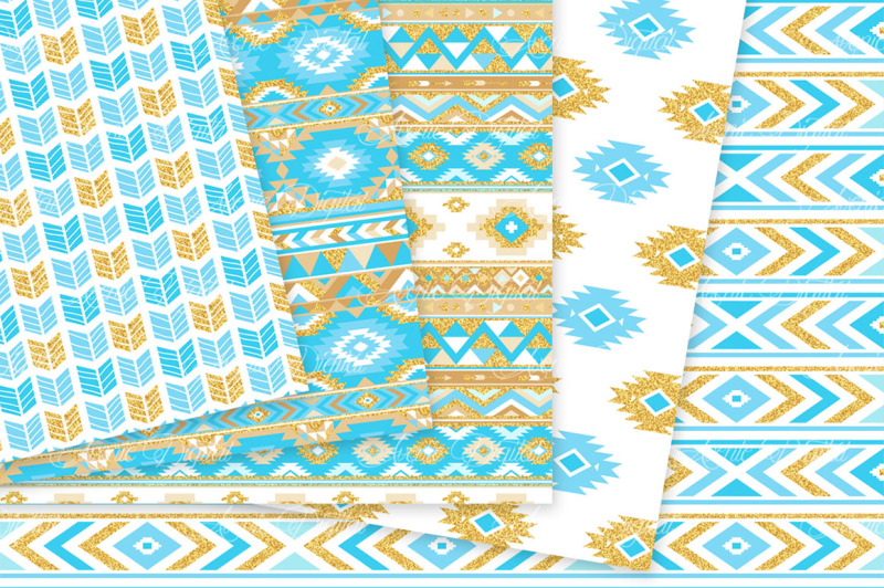 blue-and-gold-glitter-aztec-digital-paper