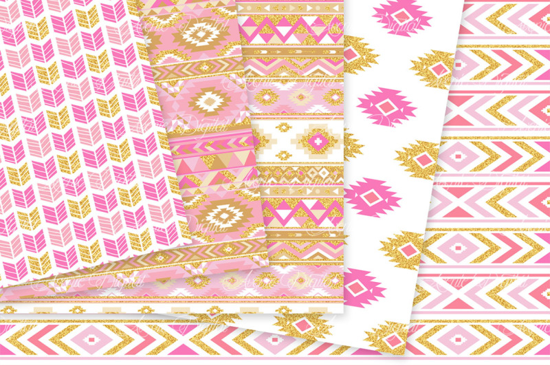 pink-and-gold-aztec-digital-paper