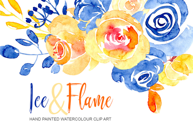 blue-and-orange-watercolor-flowers