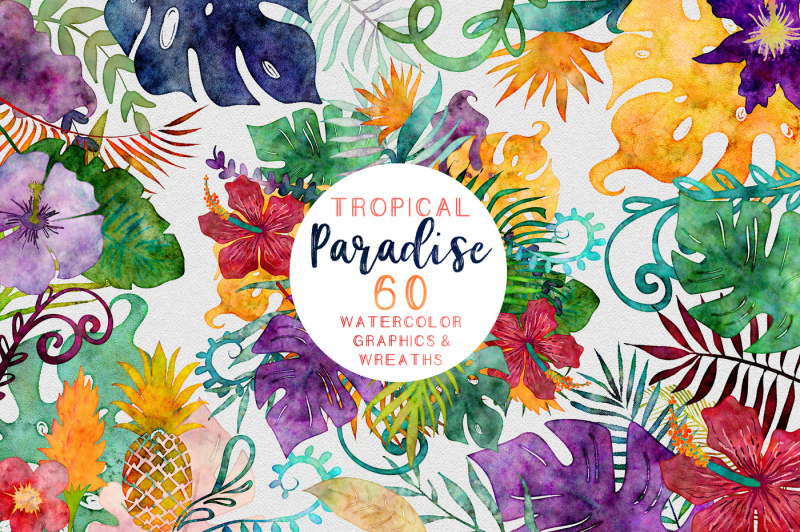 tropical-leaves-and-wreaths-watercolor-graphics-bundle