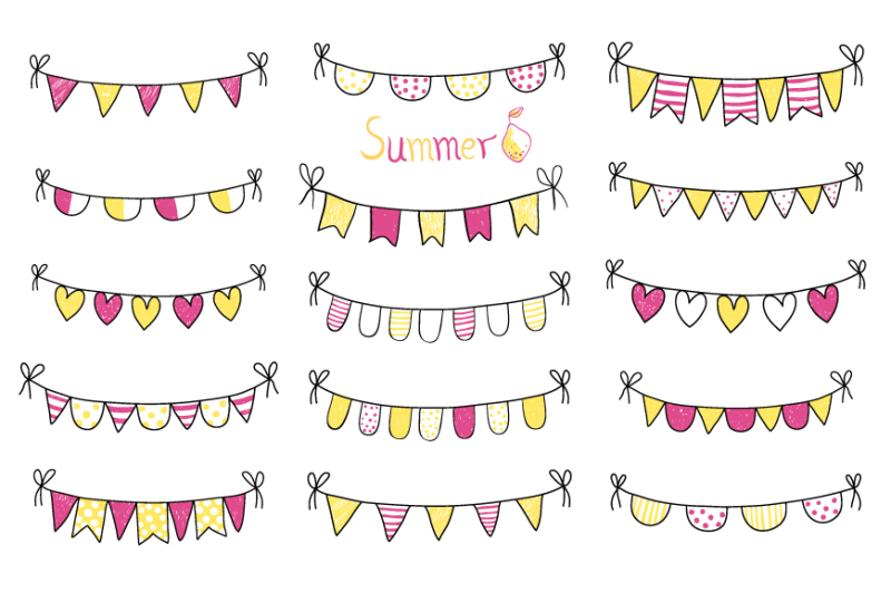 cute-hand-drawn-summer-bunting-clipart-yellow-purple-pennant-flags