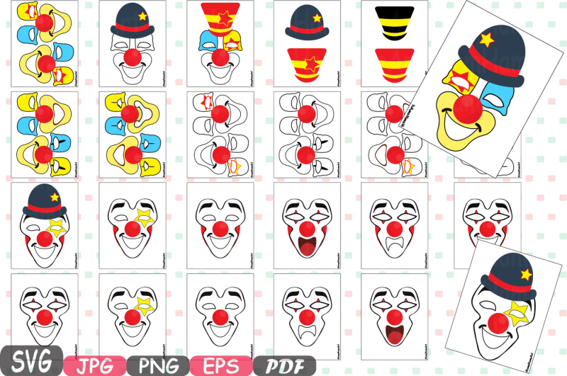 props-circus-clown-svg-silhouette-cutting-files-party-photo-booth-prop-gentleman-clipart-tent-magician-supplie-hat-mask-birthday-15p