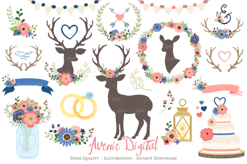 coral-and-navy-rustic-wedding-clipart