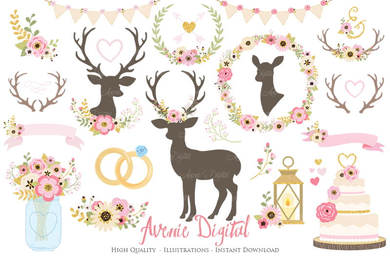 pink-and-gold-rustic-wedding-clipart