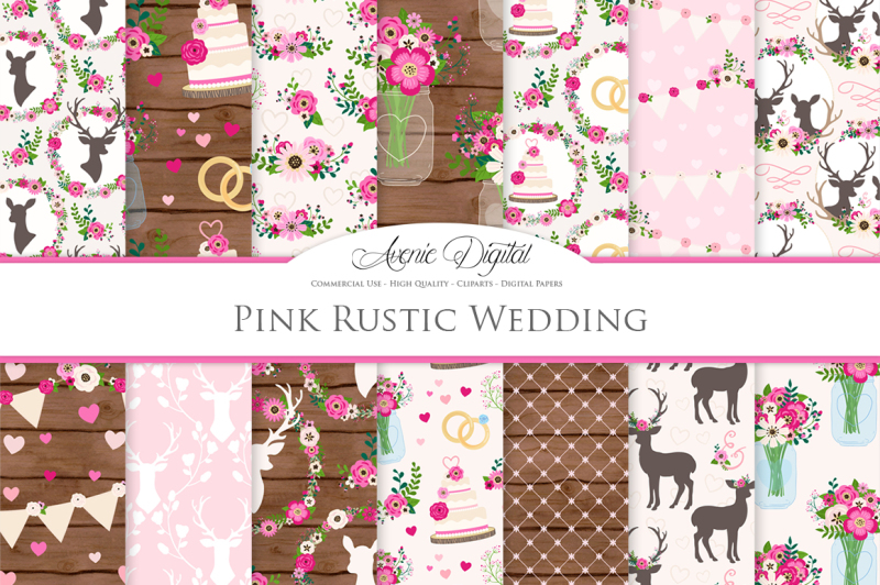 hot-pink-rustic-wedding-digital-paper